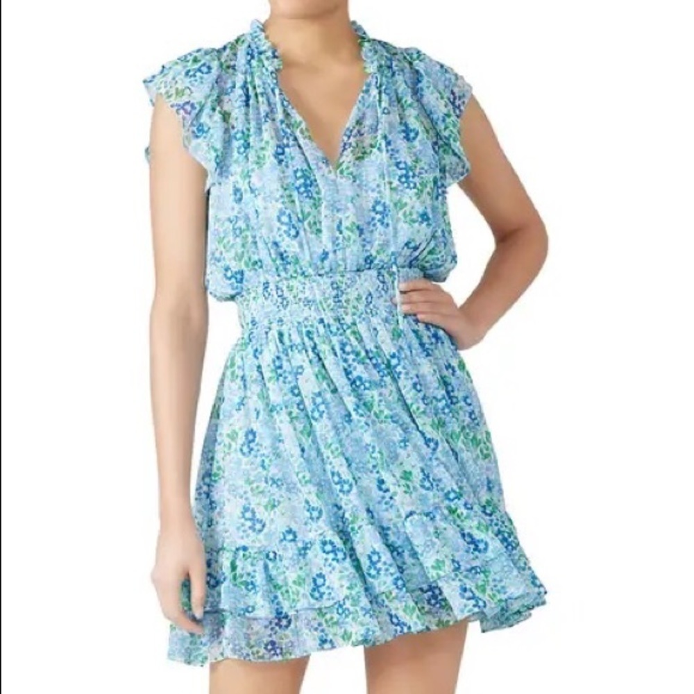 Shoshanna Edelie Dress Size 2 Aqua Blue Floral Ruffle Mini